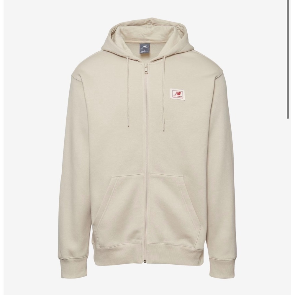 New Balance Fleece Full-Zip Hoodie – Timberwolf/White – Men's Small – Like New